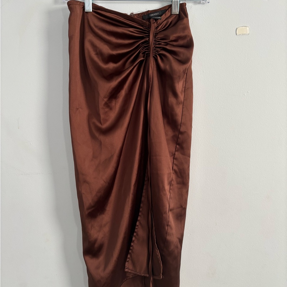 Forever 21 Asymmetrical Brown Satin Skirt